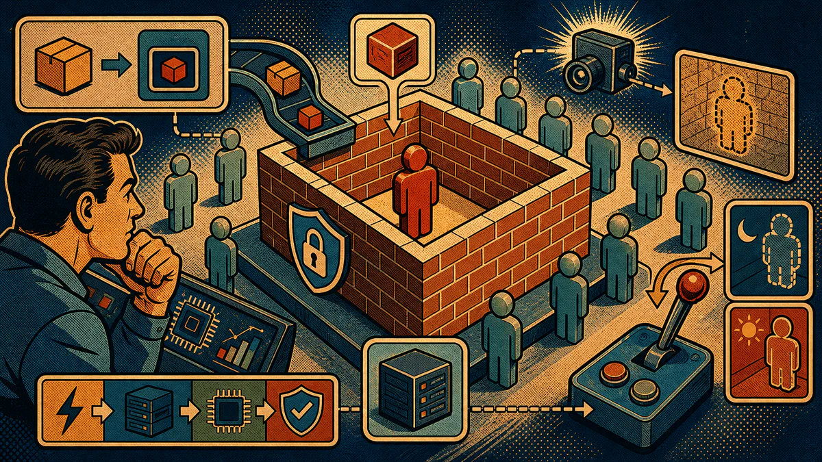 Retro cartoon cover showing an isolated MicroVM chamber, package upload chute, snapshot camera, and suspend-resume lever.