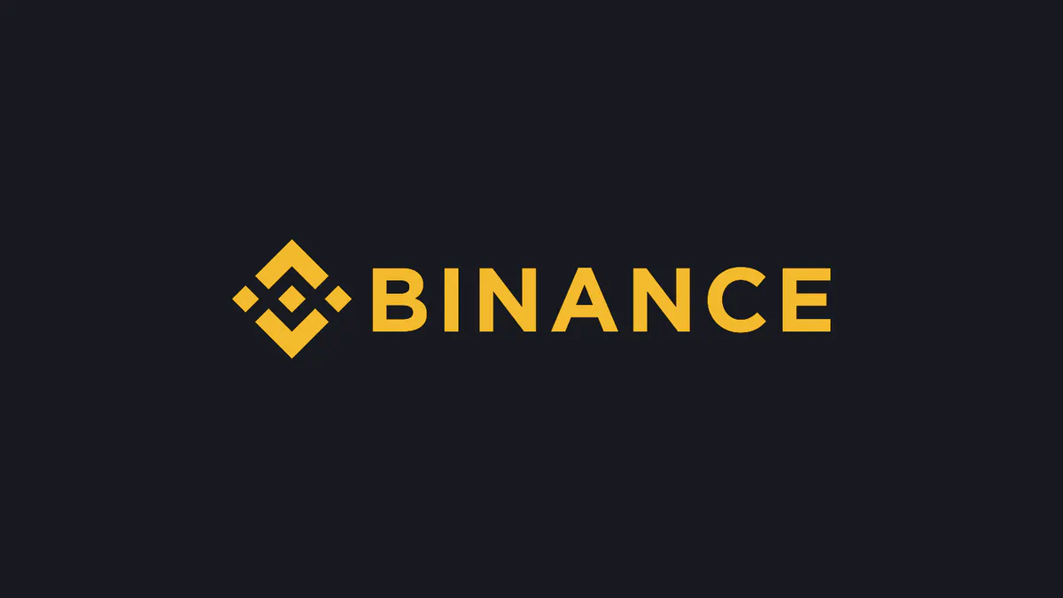 The Binance wordmark and diamond-shaped logo in yellow, centered on a dark gray background.